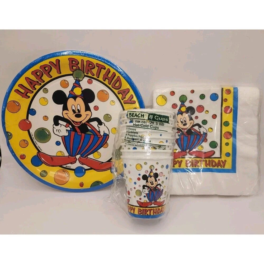 VTG Mickey Mouse Disney Birthday Party Paper Plates Napkins Cups Circus SEALED